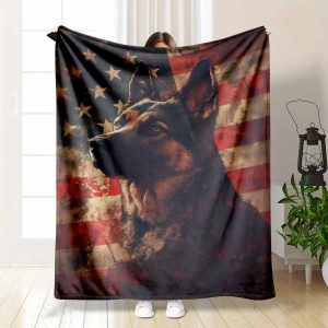 American Shepherd Flannel Blanket， German Shepherd Patriotic USA Flag Print， Soft Cozy Lightweight， Perfect for Sofa， Bed， Travel， Camping， Home Decor， Independence Day Gift， Memorial Day.